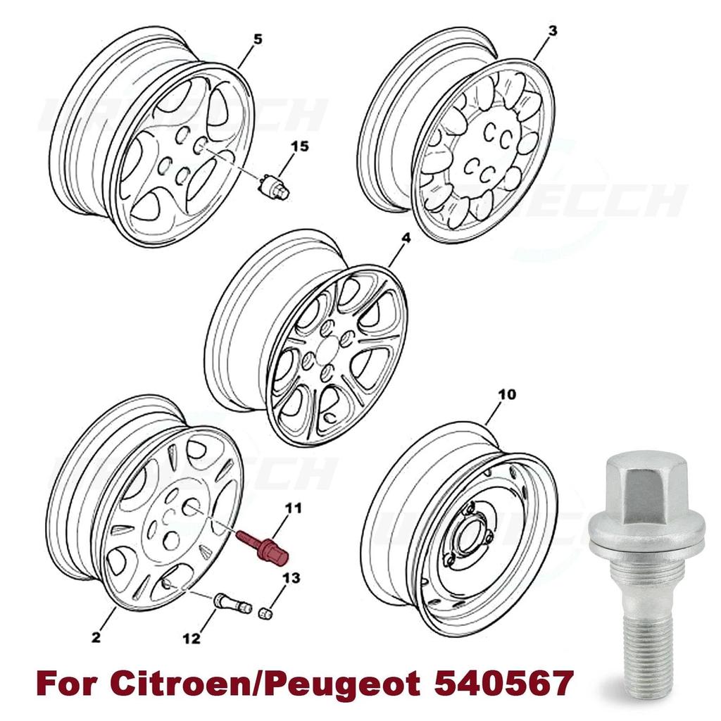 Wheel Nuts Compatible With Peugeot 207 307 508 3008 Wheel Bolt Nuts M12*1.25 17mm