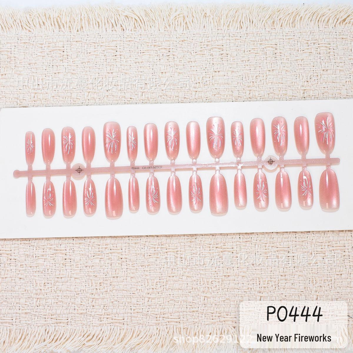 Festive Silver & Blush Gradient Cat Eye Press-On Nails