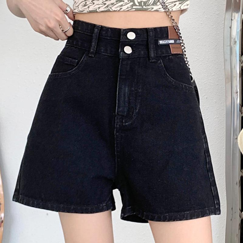 

Джинсовые шорты из чистого хлопка с высокой посадкой, карманы на пуговицах, женские летние, тонкие 5XL чёрный