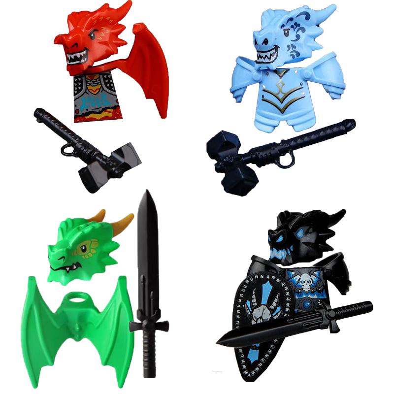 MOC Building Blocks Medieval Character Accessories Warhorses Militiamen Dragons Castles Knights Brick Gifts Toy Helmets Shields