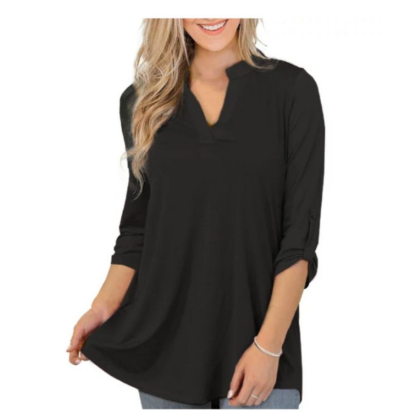 

YYFS Женские модные повседневные летние весенние блузки и рубашки с рукавом 1/2 и V-образным вырезом XXXXL