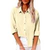 Women's Large Size Spring Autumn Long Sleeve Button Solid Color Loose Shirt Casual Shirt