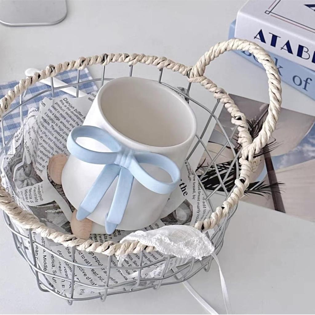 300ml Large Coffee Mug with Handle Tea Cup Novelty Versatile Durable Coffee Tea Mug with Bow Design,Thoughtful Gift(Blue)