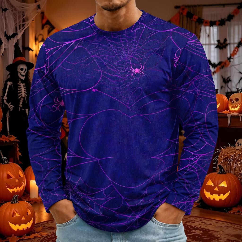 Men's Halloween Long Sleeve T-Shirt Neck Loose Fit Casual Versatile Top