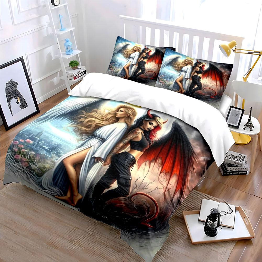 Angel and demon artwork. Bedding sets Duvet cover sets Duvet covers Pillowcases(1 * Duvet Cover 2 * Pillowcases without duvet insert)
