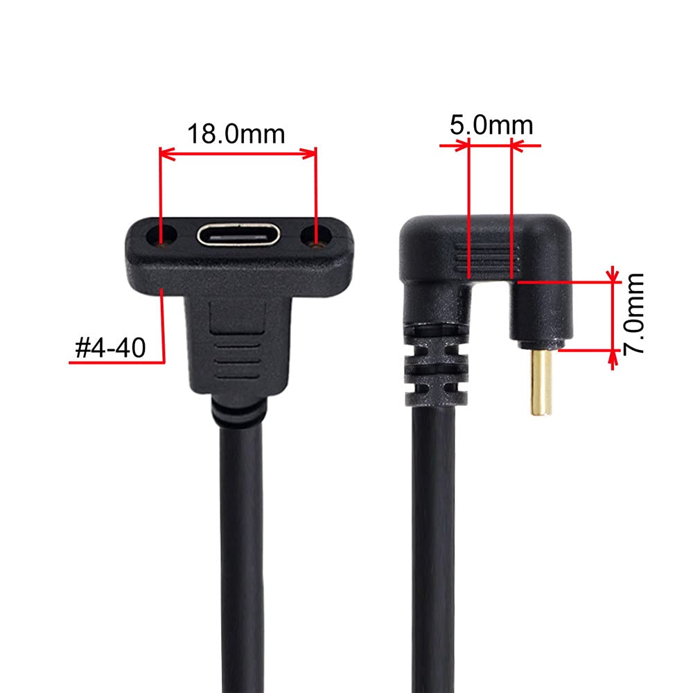 Xiwai USB Type C Male to Female Extension Data 180 Degree Back Angled 3.1 Cable, U-Shaped, 30cm,