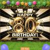 2D 80th Birthday Decoration Backdrop Black Gold Happy 80 Birthday Banner Photo Booth Background for Party Supplies