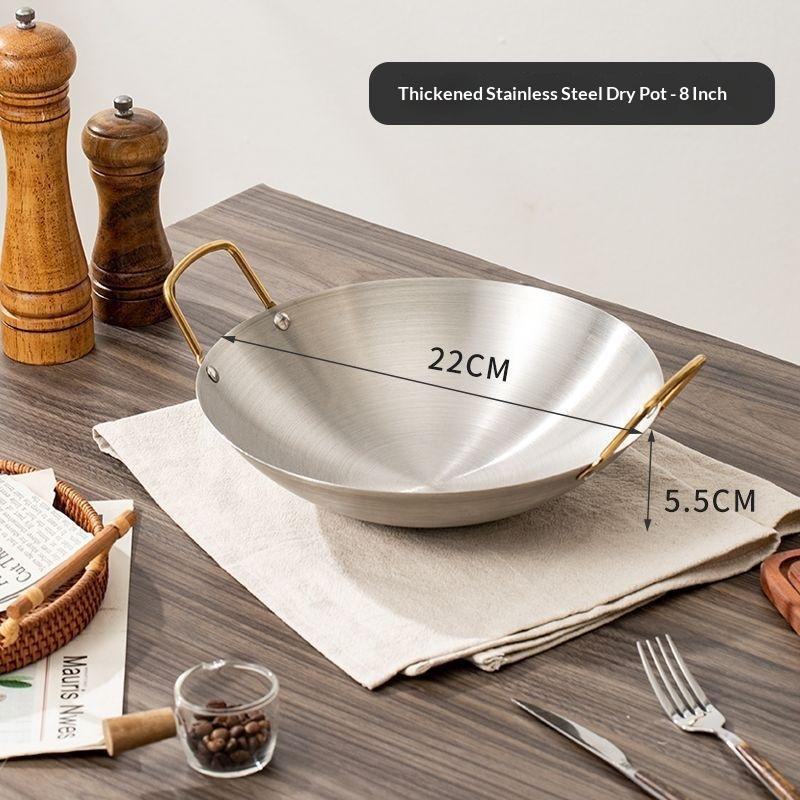 Durable Stainless Steel Dry Pot Nonstick Round Bottom Hot Pot Double Handle Korean Soup Pan For Stove Picnic A1