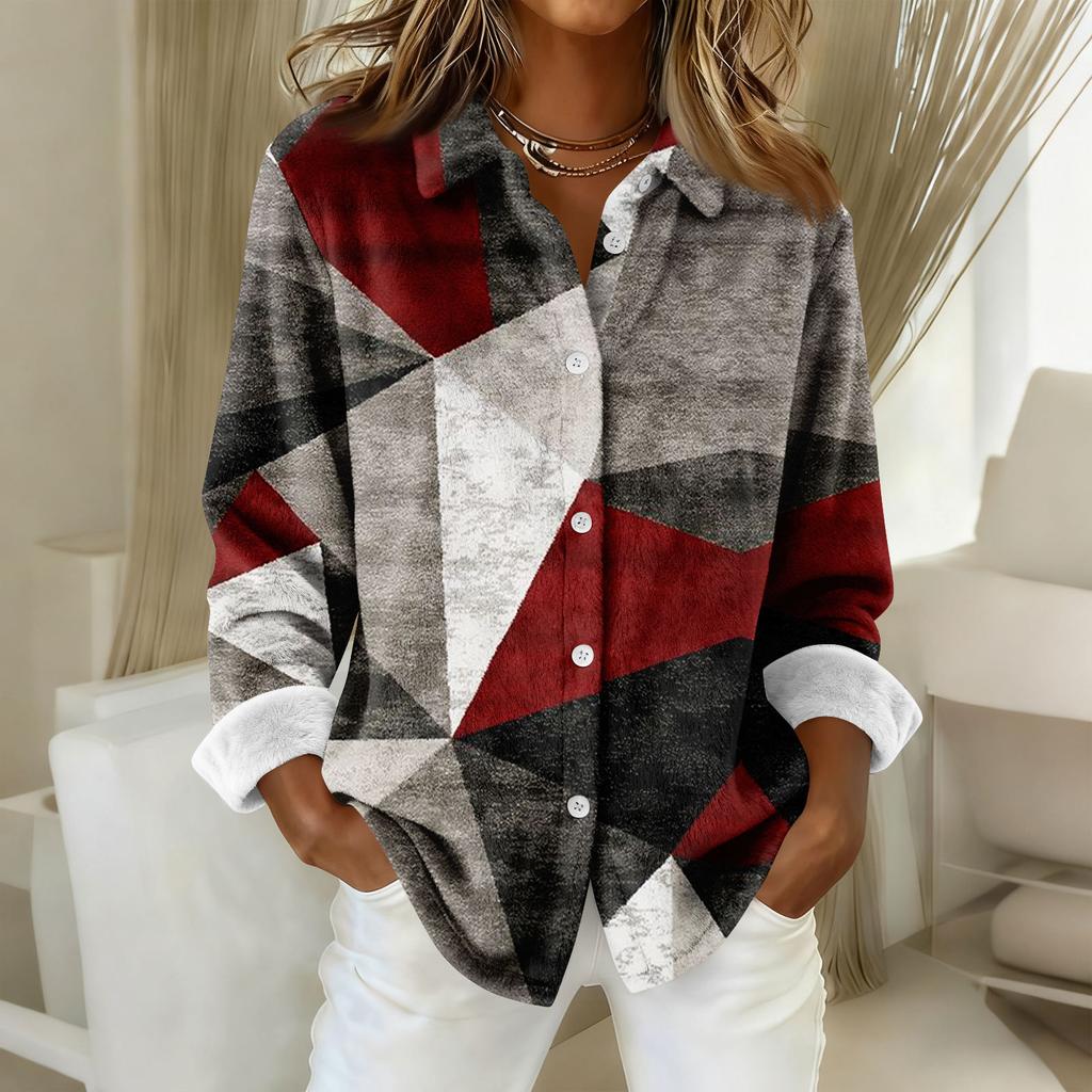 Camicia da donna, camicetta, stampa, bottoni, manica lunga, casual, basic, colletto, regolare