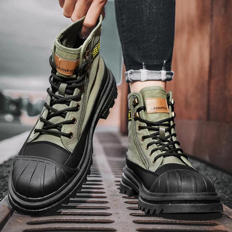 Boots Men's Shell Head Workwear Boots Men's Autumn and Winter Canvas Men's Boots   Trendy Boots