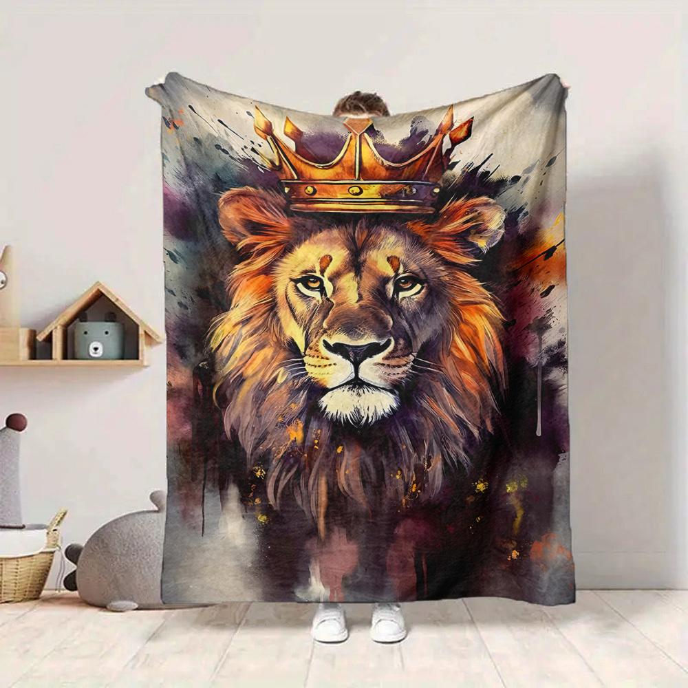 1pc Lion King Print Blanket   Lightweight Flannel Throw Blanket For Sofa, Bed, Living Room, Office, Outdoor Travel, Camping