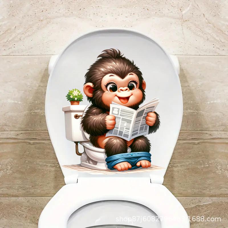 Funny Animal PVC Toilet Seat Stickers Monkey Zebra Giraffe Decals Waterproof Bathroom Wall Door Decor Creative Removable Decals