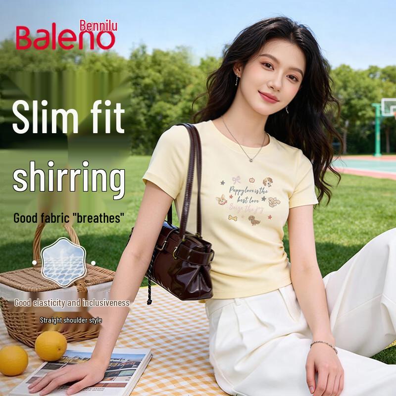 Baleno Women s Embroidered Slim Fit High Elastic Short Sleeve T-Shirt L