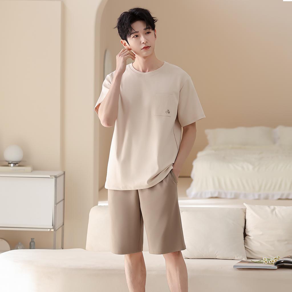 Flower Blossom Liying couple summer short sleeved pajamas with polka dot simple round neck pullover home wear HK