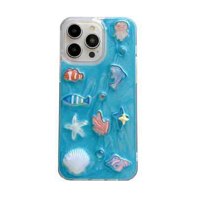 3D Ocean Theme Phone Case for iPhone 12-17 Series — Cute Dolphin, Fish, Jellyfish & Coral Design