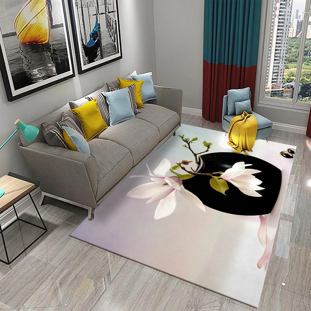 Magnolienblüten Teppich Rosa und Weiß Blumenteppiche Fußmatten Schlafzimmerdeko Bodenteppiche für Badezimmer Küche Eingang Rutschfester Teppich