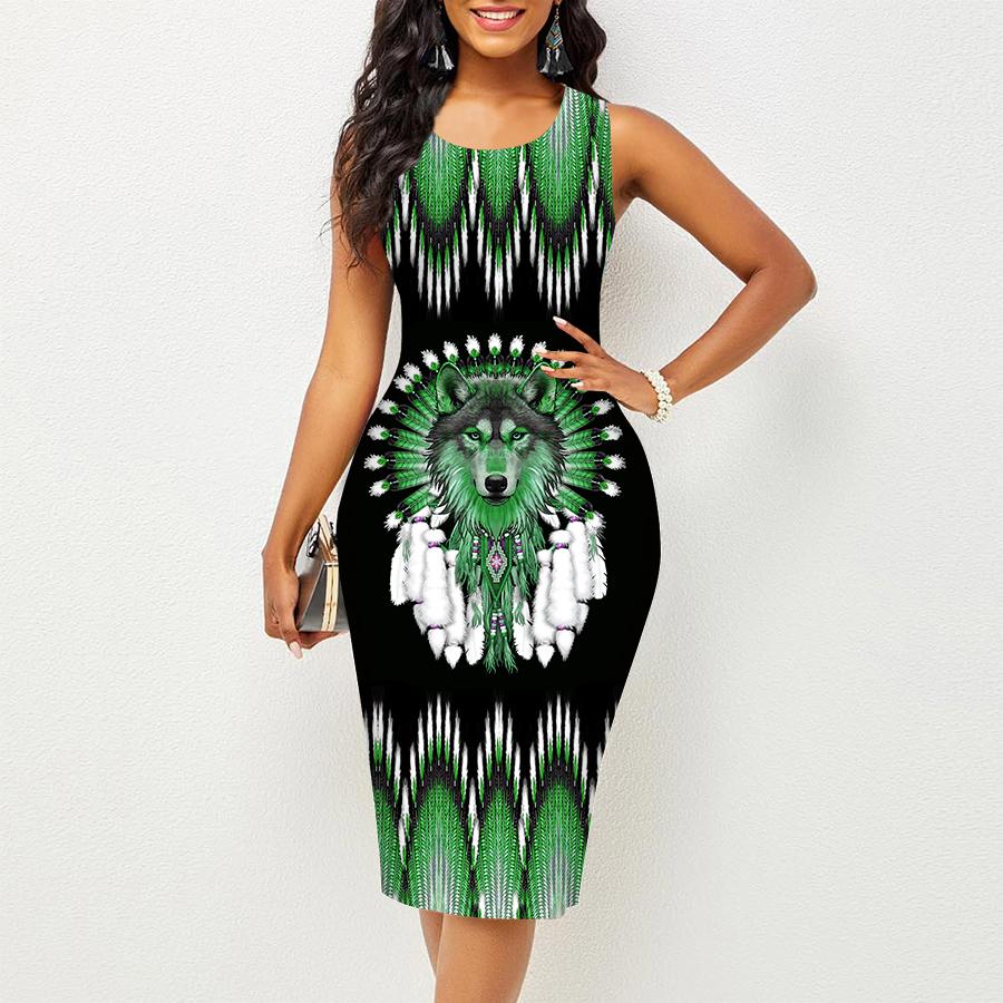 Women's Dress Sling Summer Fierce Wolf Print Dresses Tight Sleeveless Slim Fit Sexy Fashion Top Clothing