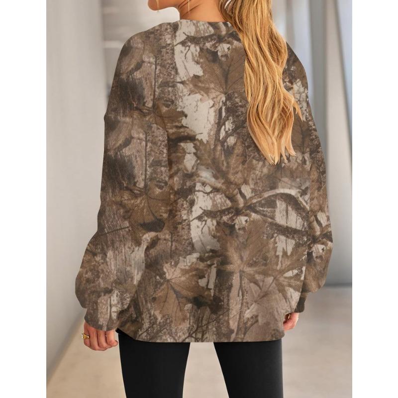 Women Tree Print Crew Neck Loose Long Sleeve Casual Fashion Sweatshirt