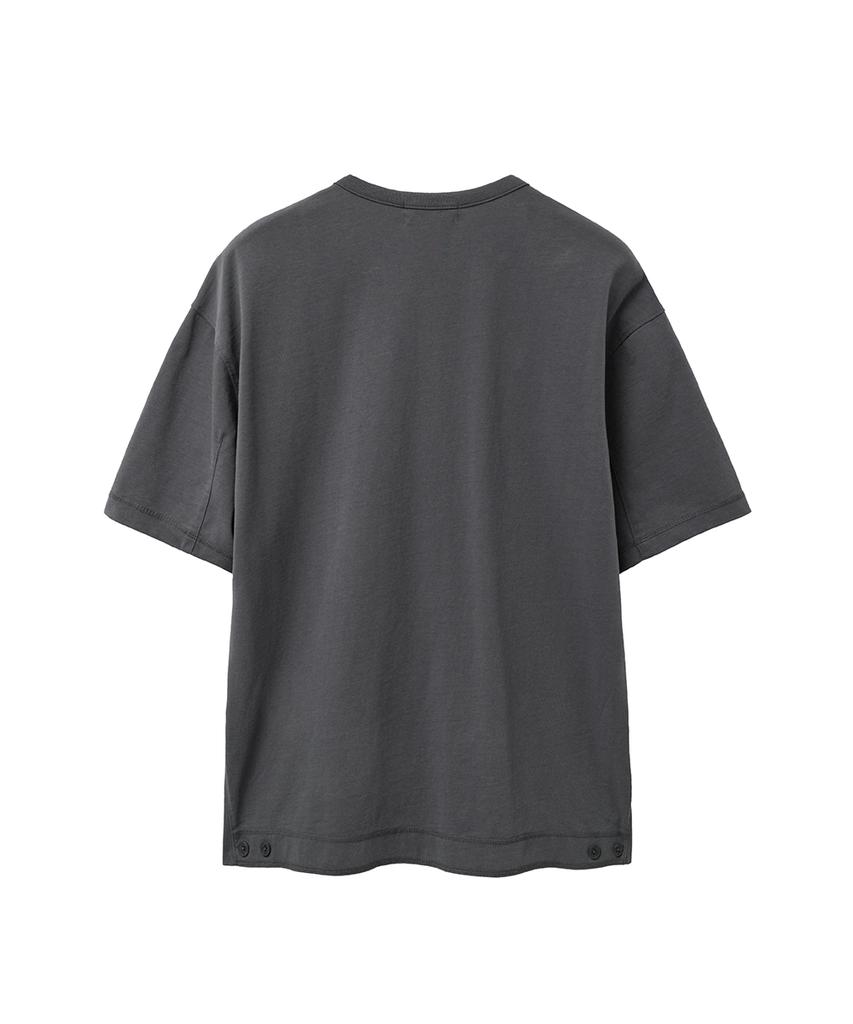 Misekiseoulmaen Diagonal Henley Neck Short Sleeve Charcoal