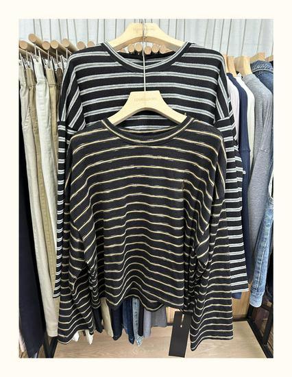 Xiao Wang's 52009 Autumn Korean-Style Loose Plus Size Casual Striped Round Neck Long Sleeve T-shirt