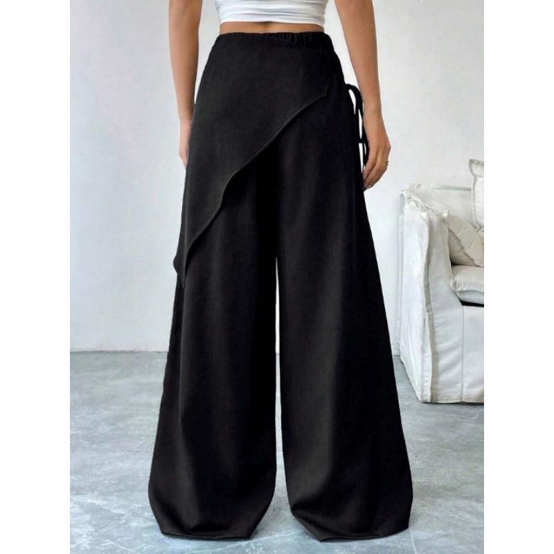 Pantaloni da Tuta Irregolari Larghi con Lacci per Donna Nuovo Design Slim a Gamba Larga per Donna Ufficio Monocolore Primavera Autunno Casual Moda Ufficio Pantaloni