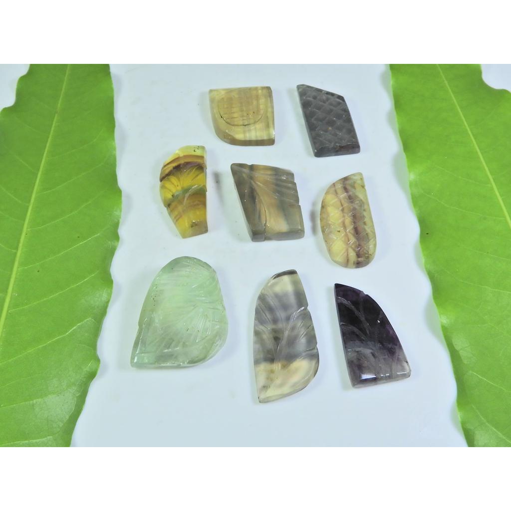 Natural Fluorite Carving Multi Colour Fancy Cabochon Loose Gemstone 9Pcs Lot A-287