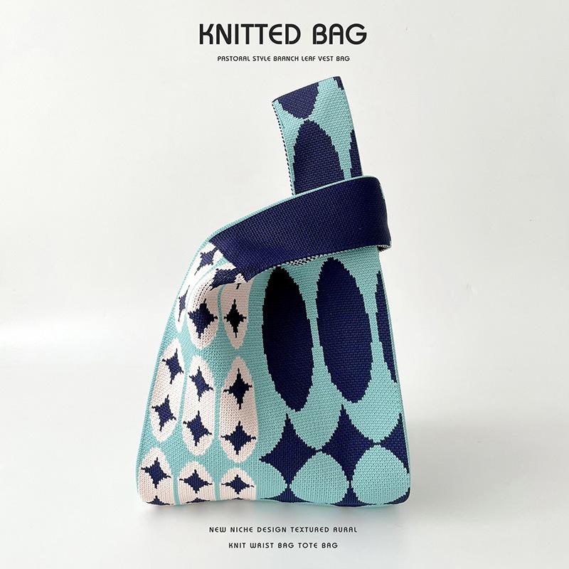 Women's Contrast Color Polka Dot Knitted Tote and Shoulder Bag Collection