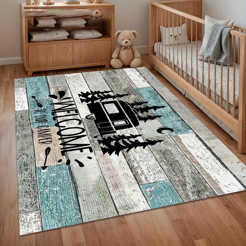 

Rustic Camper Welcome Rug Retro Wooden Plank Print Non-slip Washable Durable Floor Mat for Camper Entryway Living Room Decor 40cm x 60cm