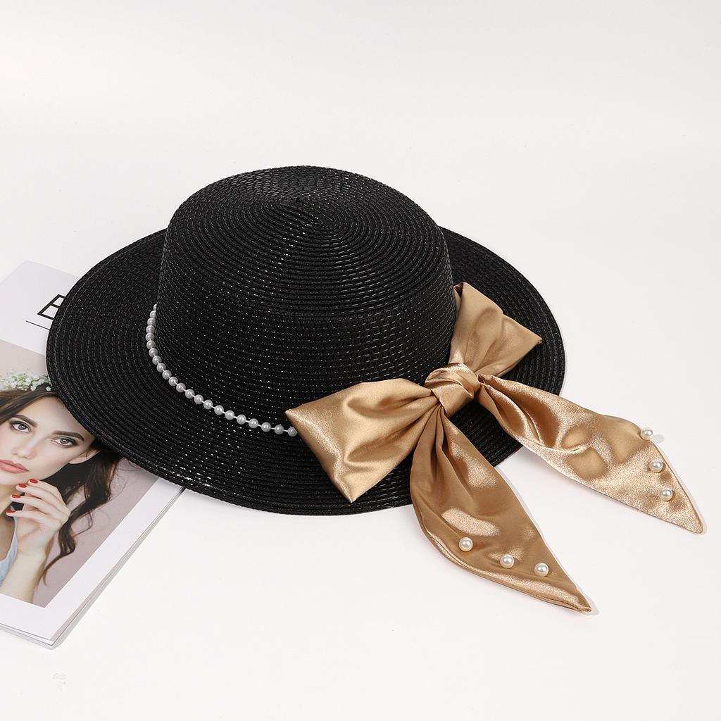 New Summer Elegant Hepburn Straw Hat For Women Fashion Pearl UV Protection Sun Hat Casual Simple Breathable Beach Hats