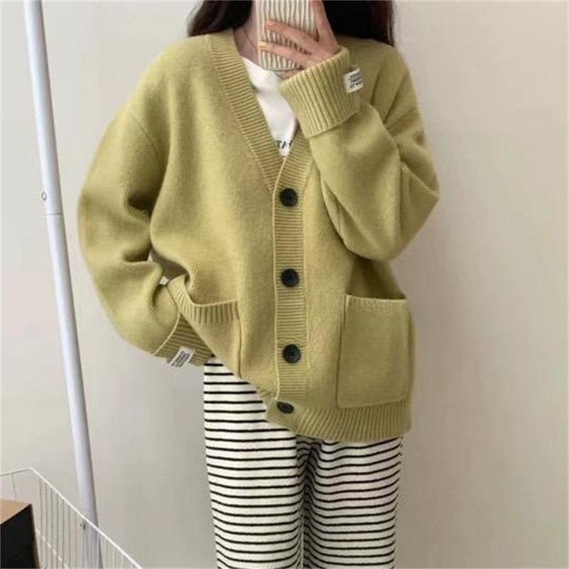 Autumn and Winter New Large Version V-neck Knitted Cardigan Loose and Versatile Casual Thin Sweater Jacket Women