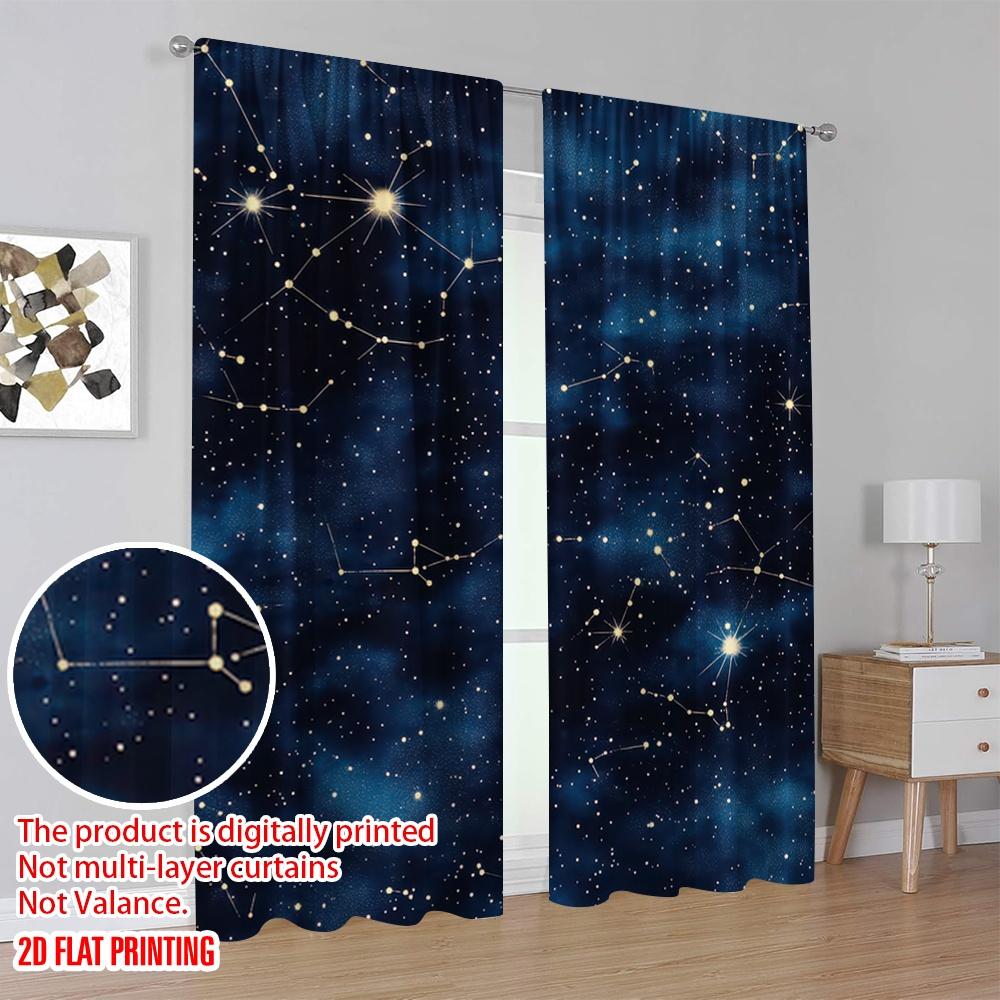 2D Flat Printing 2pcs Window Drapes Milky Way Pattern Versatile Durable Polyester  Without Electricity Festive Holiday Use for