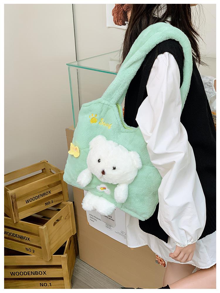 Autumn/Winter Women's Plush Cartoon Tote Bag with Large Capacity