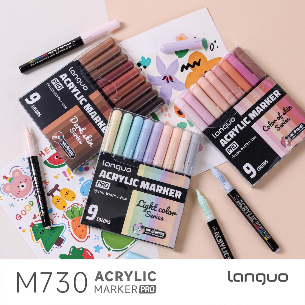 LANGUO 9/27 Colors Acrylic Paint Marker Pens Art Marker Set Flexible Brush Tip DIY Hand Drawn Graffiti Craft Art School Supplies