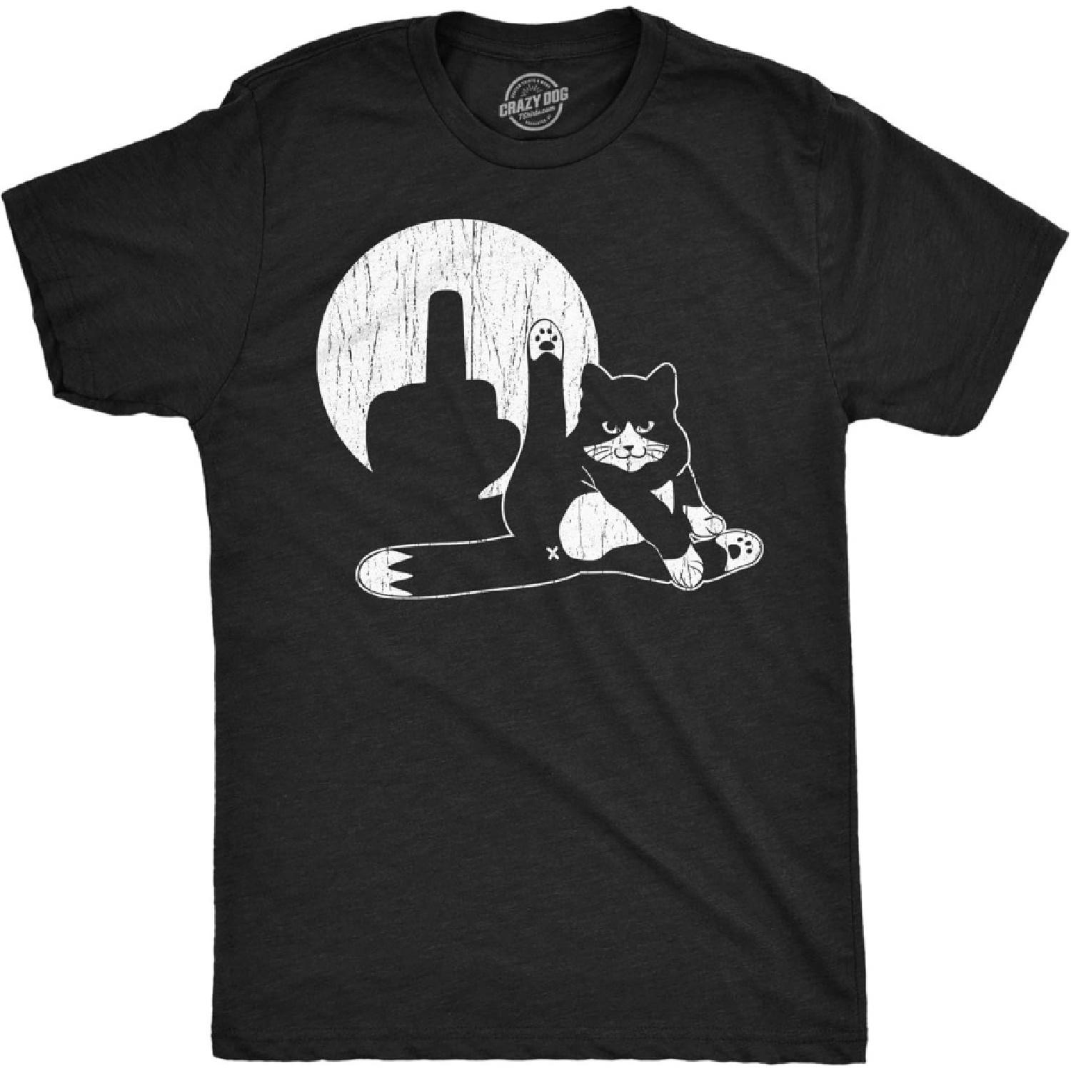 Смешные футболки для мужчин Кошка Средний палец Теневой театр Саркастическая Графическая Новинка Футболка для мужчин S