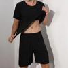 2Pcs/Set Men Sport Tracksuit Round Neck Short Sleeve T-shirt Elastic Waist Wide Leg Shorts Set Ice Silk Solid Color Sleepwear Homewear