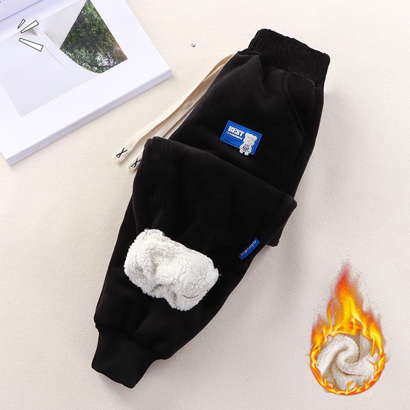 

Зимние толстые бархатные повседневные брюки для мальчиков 2-10 лет, вельветовые брюки для девочек, теплая осенняя верхняя одежда, брюки, детская одежда 80cm чёрный