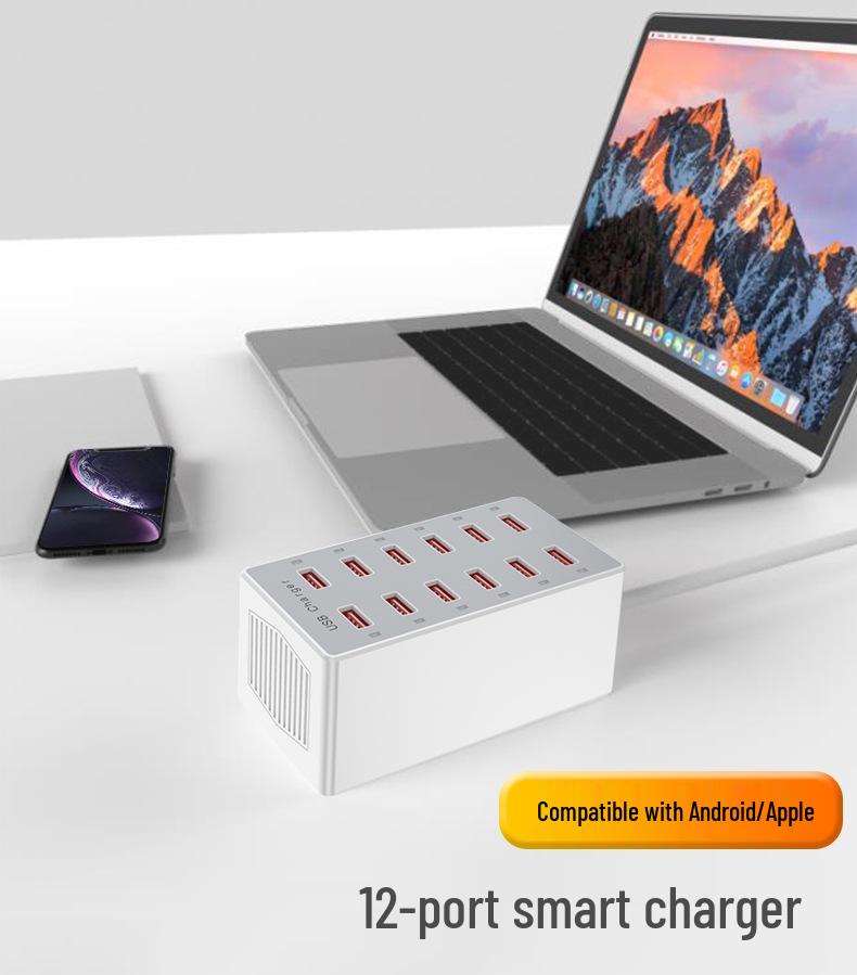 12-Port USB Charger, 60W Fast Charging Station, Multi-Port Power Strip, Compatible with Apple & More