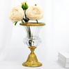 Modern Crystal Glass Vase with Gold Brass Base Elegant Flower Vase for Living Room Dining Table Centerpiece Decor