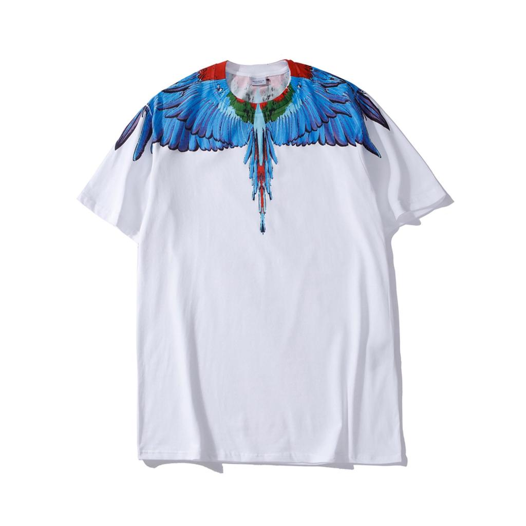 Marcelo Classic Phantom Wings Short Sleeve T-Shirt with Colorful Feathers and Lightning Design