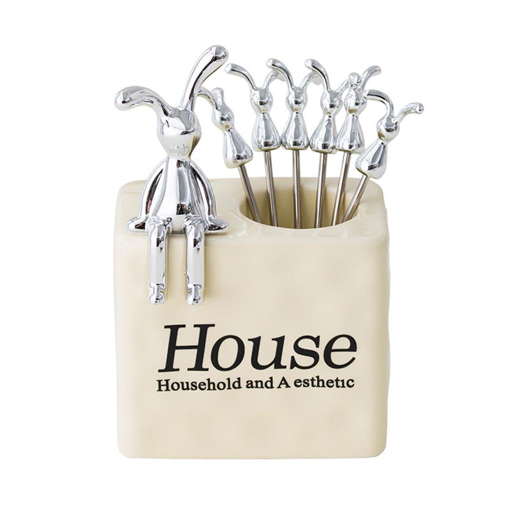 Durable Rabbit Fruit Fork Set Fashion Unique Fruit Fork Dining Utensils Rabbit Dessert Forks Suitable for Any Occasion