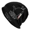 Cat What Murderous Black Cat With Knife Washed Warm Bonnet Windproof Casual Beanies Protection Unisex Women Hats