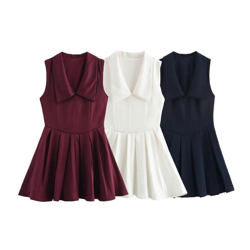 Kaslead New Arrival Women's Clothing Fashion Style Fashion Minimalist Wide Pleated Collar Short Dress 2124550