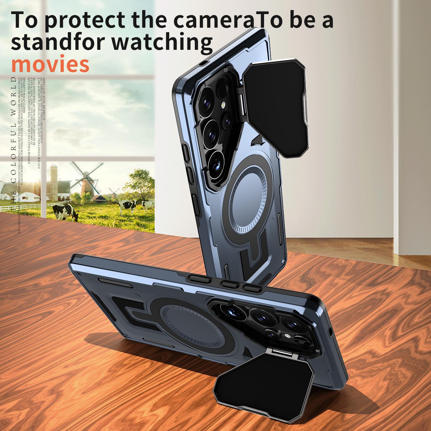 

For Samsung Galaxy S24 Ultra Case Compatible with MagSafe Lens Lid Kickstand PC+TPU Back Cover Red