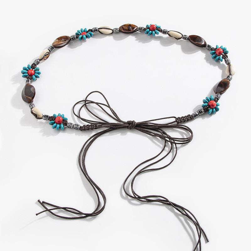 Bohemian Floral Woven Waist Cord With Handcrafted Splicing For Art Retro Party Outfit
