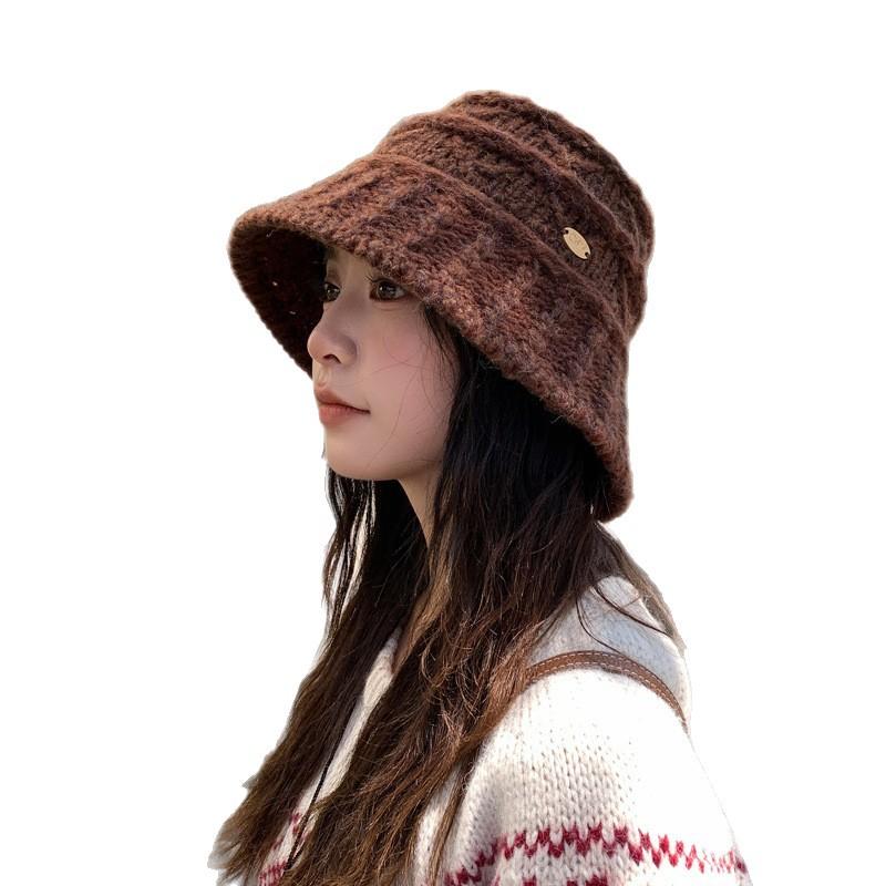 Autumn And Winter Retro Knitted Bucket Hat Mixed Color Texture Warm Basin Hat Fashion Casual Show Face Small Versatile