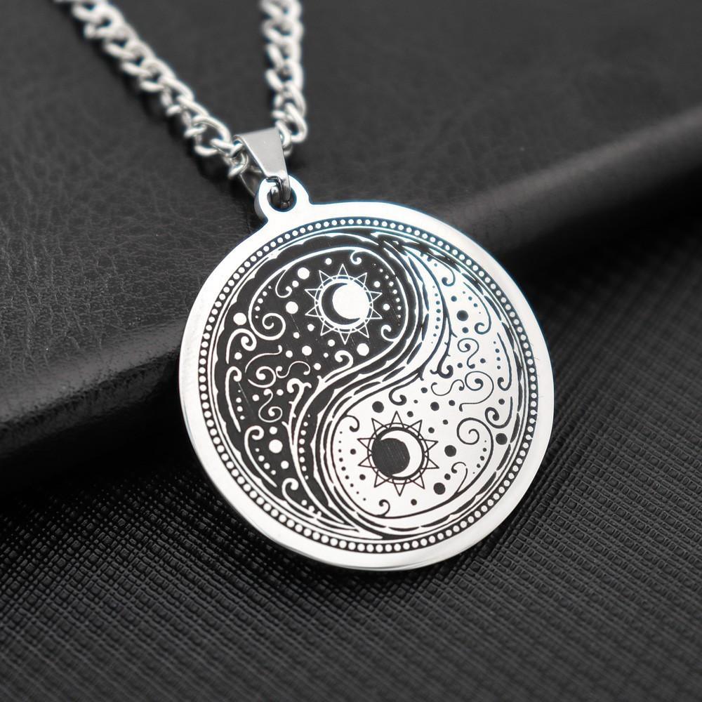 Yin Yang Tai Chi Round Men's Titanium Steel Accessories Pendant Necklace