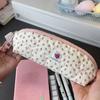 Pink Strawberry Print Stationery Bag with Strawberry Pendant Cosmetic Storage Bag  Students Gift