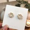 Korean New Colorful Rhinestone Wreath Stud Earrings Sweet Flower Crystal Pearl Brincos Women Party Birthday Jewelry Gift