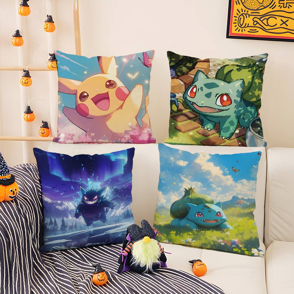 Pokemon Gym Leader Collection Anime Plush Pillow Cover Soft Short Plush Cushion Cover For Sofa Bedroom Home Decor Gift