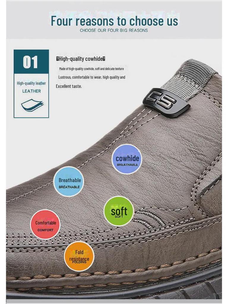 Men's Genuine Leather Casual Business Shoes - Versatile Cowhide with Soft Non-Slip Sole